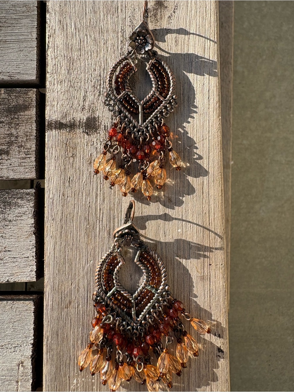 Bohemian Amber Beaded Chandelier Earrings 70’s